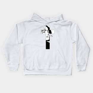 Cross of Jesus with a woman smoking a cigarette Kids Hoodie